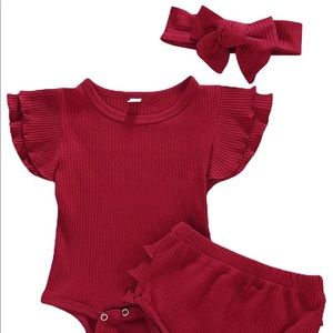 3 Piece Baby Girl Ruffle Onesie Set